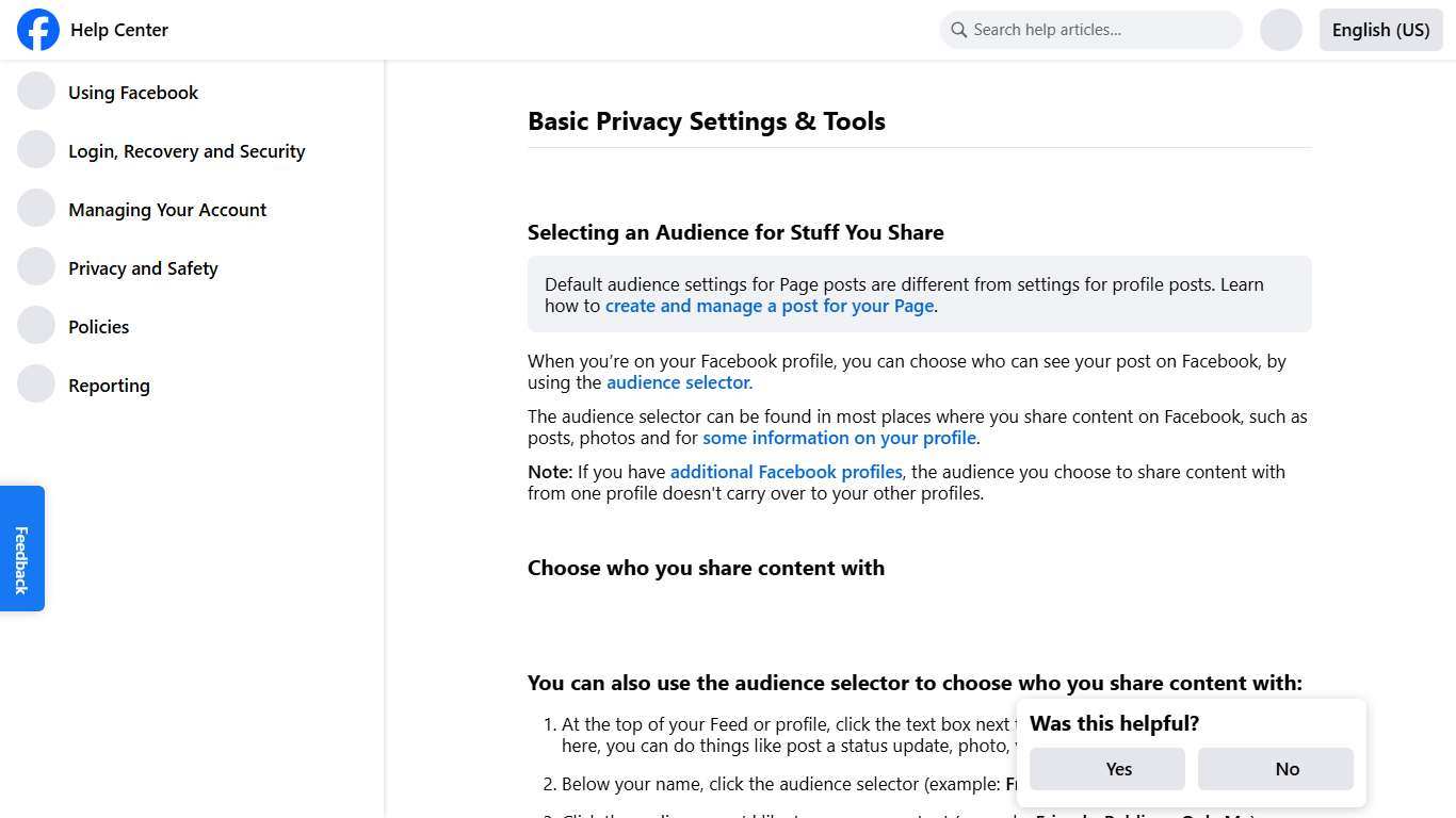 Basic Privacy Settings & Tools | Facebook Help Center